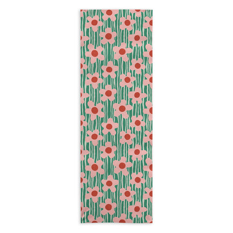 Sewzinski Mod Pink Flowers on Green Yoga Towel