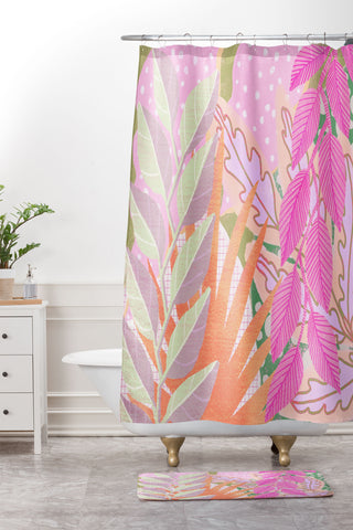 Sewzinski Modern Jungle in Pink Shower Curtain And Mat