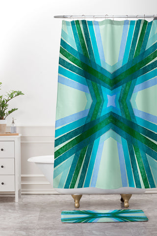 Sewzinski Modern Lines Cool Tones Shower Curtain And Mat