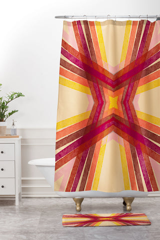 Sewzinski Modern Lines Warm Tones Shower Curtain And Mat