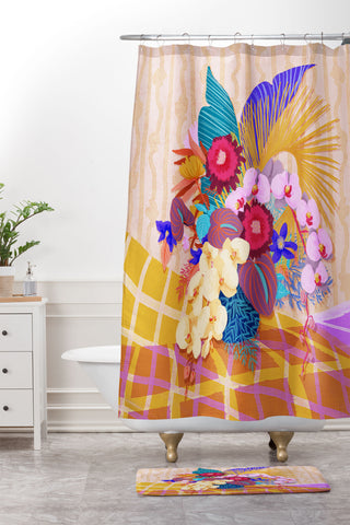 Sewzinski Modern Tropical Bouquet Shower Curtain And Mat