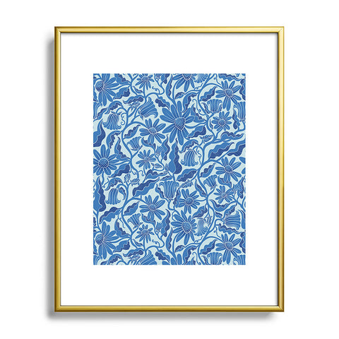 Sewzinski Monochrome Florals Blue Metal Framed Art Print