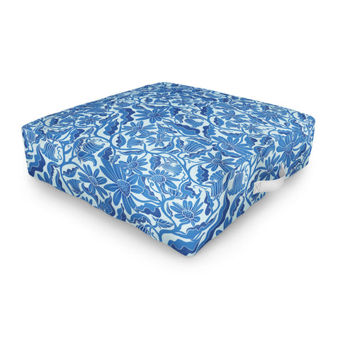 Sewzinski Monochrome Florals Blue Outdoor Floor Cushion