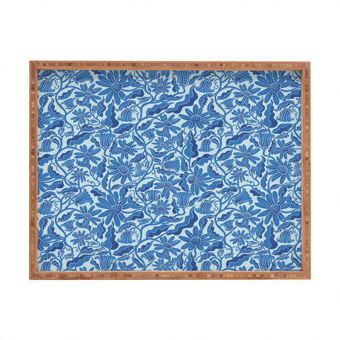 Sewzinski Monochrome Florals Blue Rectangular Tray