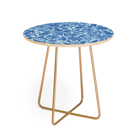 Sewzinski Monochrome Florals Blue Round Side Table