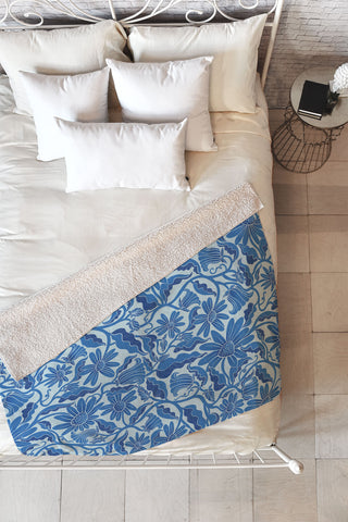 Sewzinski Monochrome Florals Blue Fleece Throw Blanket