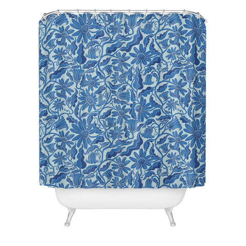 Sewzinski Monochrome Florals Blue Shower Curtain