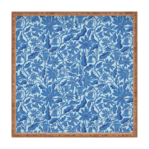Sewzinski Monochrome Florals Blue Square Tray