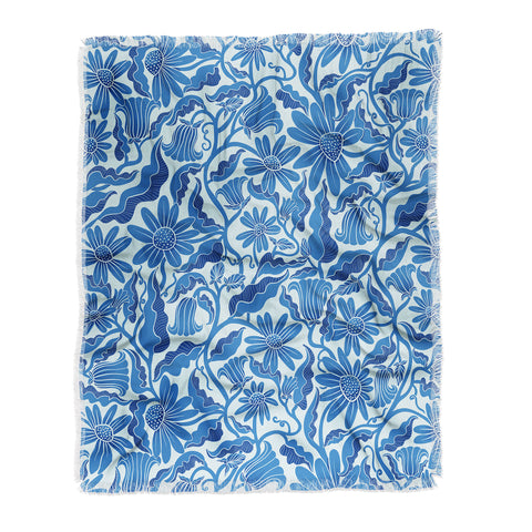 Sewzinski Monochrome Florals Blue Throw Blanket