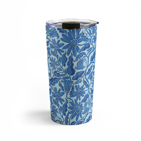 Sewzinski Monochrome Florals Blue Travel Mug