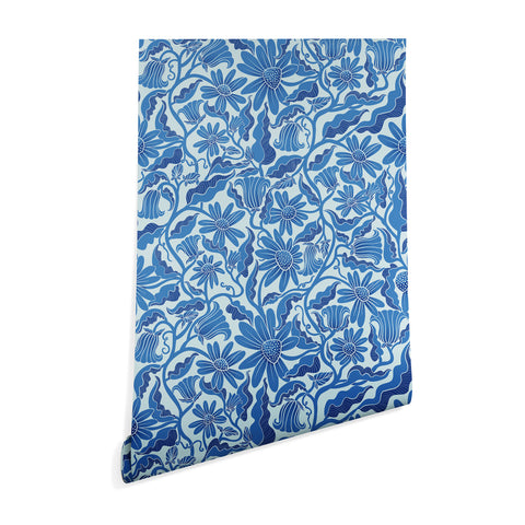 Sewzinski Monochrome Florals Blue Wallpaper