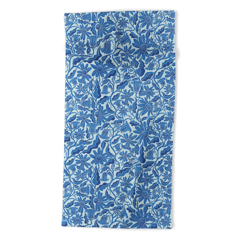 Sewzinski Monochrome Florals Blue Beach Towel