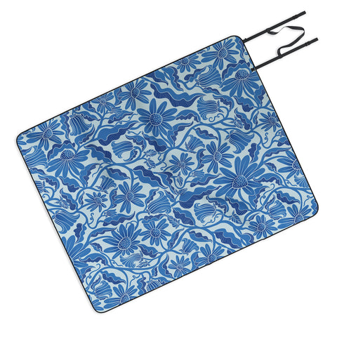 Sewzinski Monochrome Florals Blue Picnic Blanket