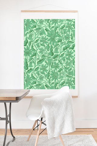 Sewzinski Monochrome Florals Green Art Print And Hanger