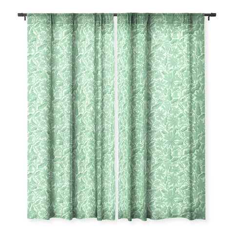Sewzinski Monochrome Florals Green Sheer Window Curtain