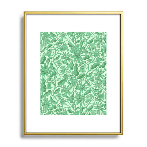 Sewzinski Monochrome Florals Green Metal Framed Art Print