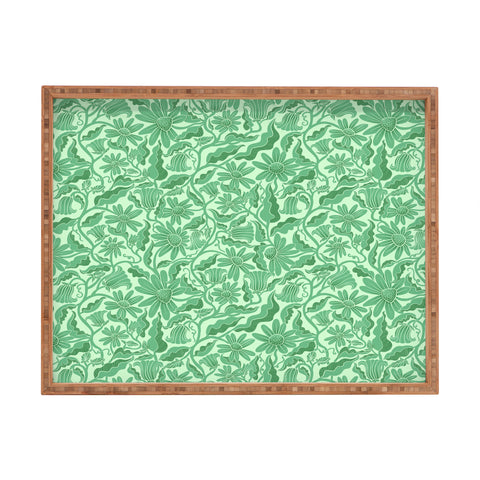 Sewzinski Monochrome Florals Green Rectangular Tray