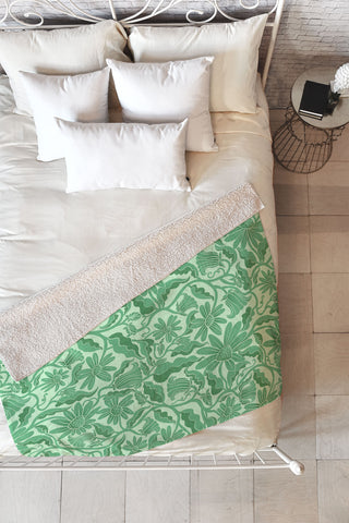 Sewzinski Monochrome Florals Green Fleece Throw Blanket