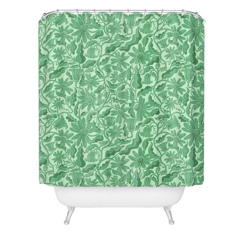 Sewzinski Monochrome Florals Green Shower Curtain