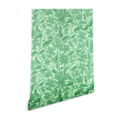 Sewzinski Monochrome Florals Green Wallpaper