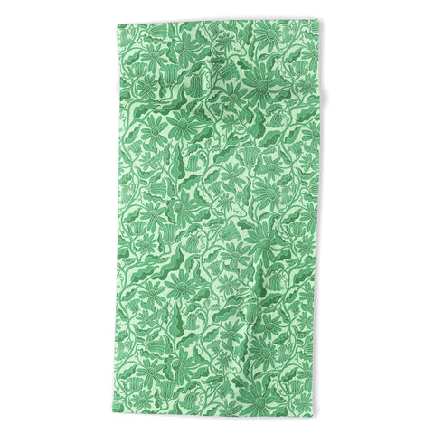 Sewzinski Monochrome Florals Green Beach Towel