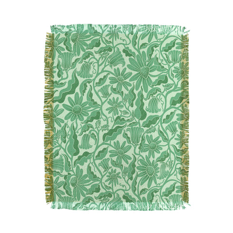 Sewzinski Monochrome Florals Green Throw Blanket