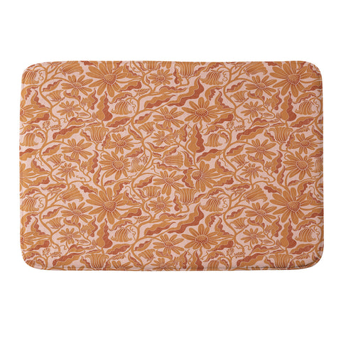 Sewzinski Monochrome Florals Orange Memory Foam Bath Mat