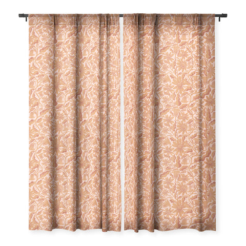 Sewzinski Monochrome Florals Orange Sheer Window Curtain