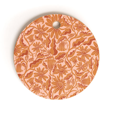 Sewzinski Monochrome Florals Orange Cutting Board Round