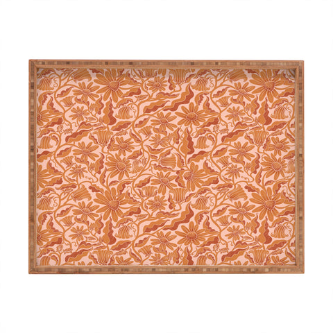 Sewzinski Monochrome Florals Orange Rectangular Tray