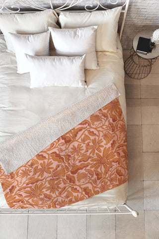 Sewzinski Monochrome Florals Orange Fleece Throw Blanket