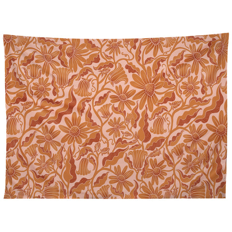 Sewzinski Monochrome Florals Orange Tapestry