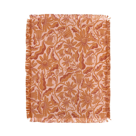Sewzinski Monochrome Florals Orange Throw Blanket