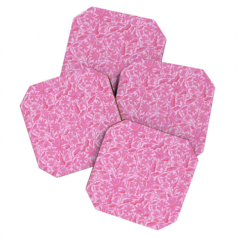 Sewzinski Monochrome Florals Pink Coaster Set