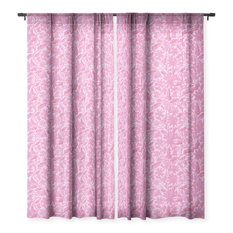 Sewzinski Monochrome Florals Pink Sheer Window Curtain