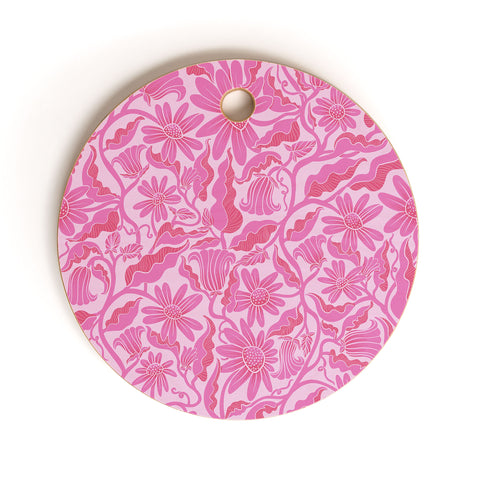 Sewzinski Monochrome Florals Pink Cutting Board Round