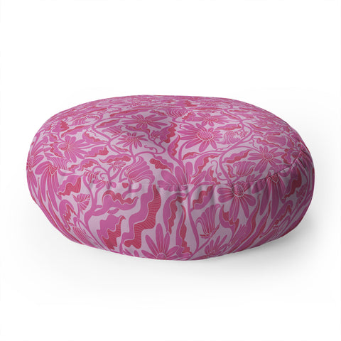 Sewzinski Monochrome Florals Pink Floor Pillow Round