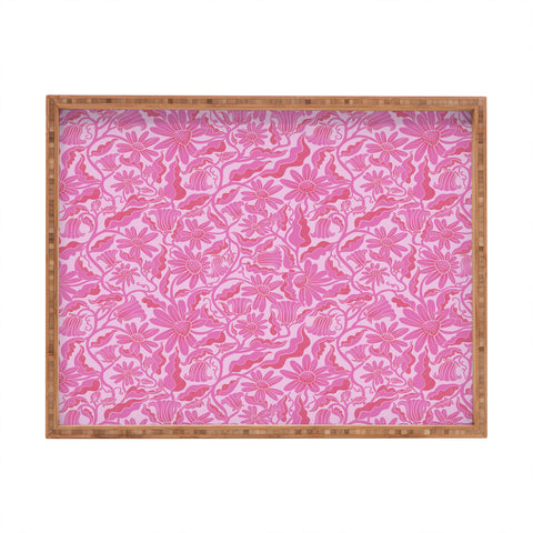 Sewzinski Monochrome Florals Pink Rectangular Tray