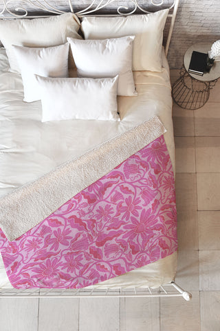 Sewzinski Monochrome Florals Pink Fleece Throw Blanket
