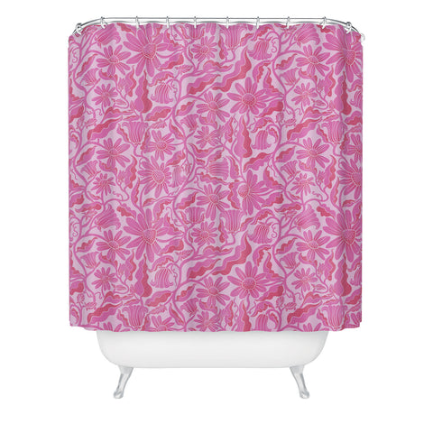 Sewzinski Monochrome Florals Pink Shower Curtain