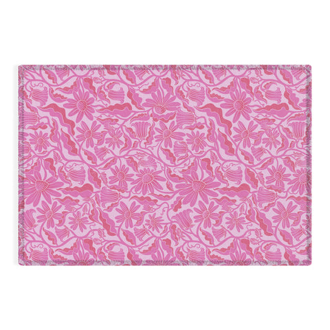 Sewzinski Monochrome Florals Pink Outdoor Rug