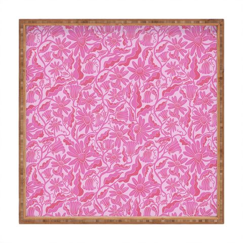 Sewzinski Monochrome Florals Pink Square Tray