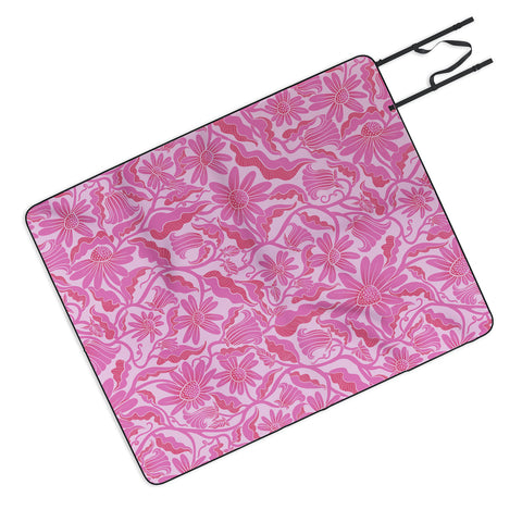 Sewzinski Monochrome Florals Pink Picnic Blanket