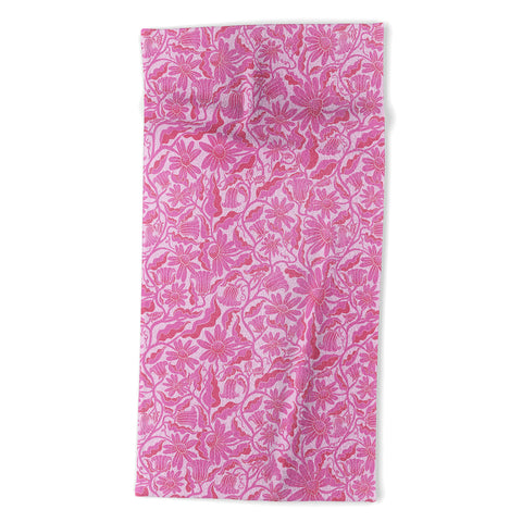Sewzinski Monochrome Florals Pink Beach Towel