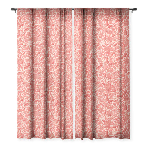 Sewzinski Monochrome Florals Red Sheer Window Curtain