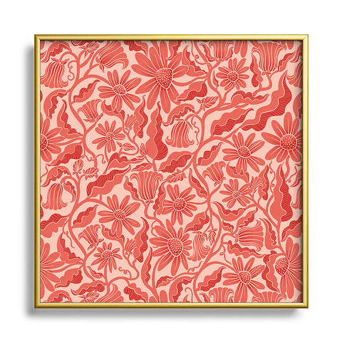Sewzinski Monochrome Florals Red Square Metal Framed Art Print