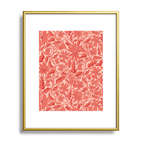 Sewzinski Monochrome Florals Red Metal Framed Art Print