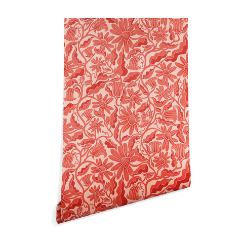 Sewzinski Monochrome Florals Red Wallpaper