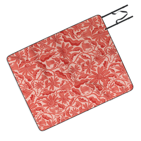 Sewzinski Monochrome Florals Red Picnic Blanket