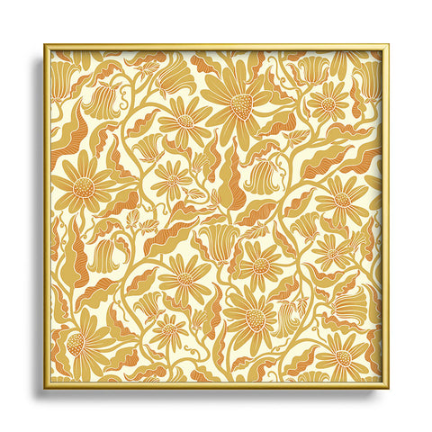 Sewzinski Monochrome Florals Yellow Metal Square Framed Art Print